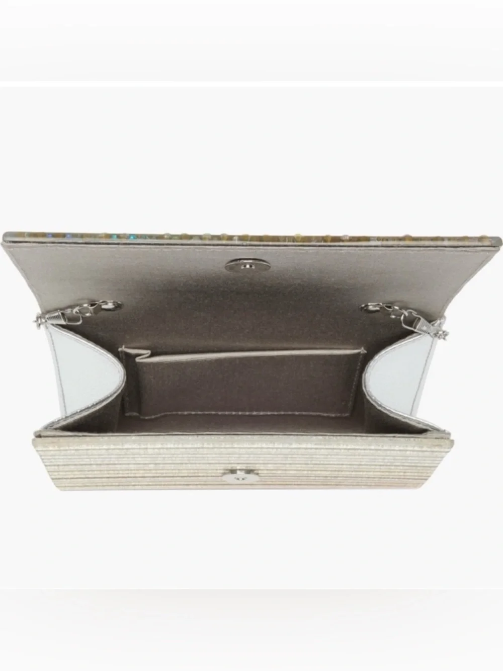 Kurt Geiger Crystal Embellished Silver Glitter Evening Crossbody Bag